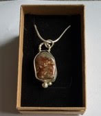 Polished Jasper flush bezel sterling silver pendant with embellishments