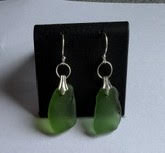 Green seaglass drop earrings with sterling silver bails and hooks