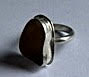 Yellow seaglass ring with exposed bezel and half round sterling silver band