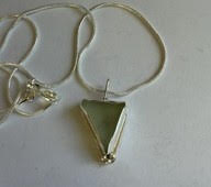 Seafoam seaglass triangle pendant with bail embellishments, exposed bezel, sterling silver