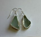 Seafoam seaglass exposed bezel drop earrings with cutout, sterling silver (Copy)