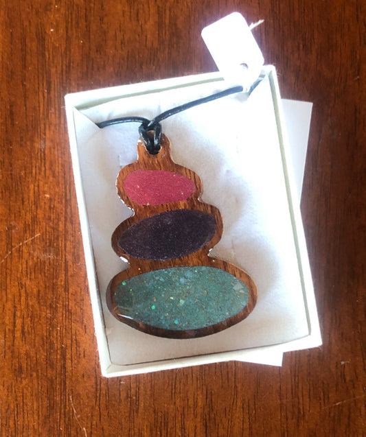 Necklace Wood Stacked Rocks