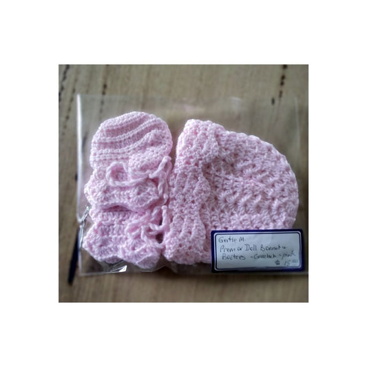 Pink Baby Booties and Bonnet