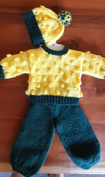 3 Piece Doll Outfit (Yellow/Green)