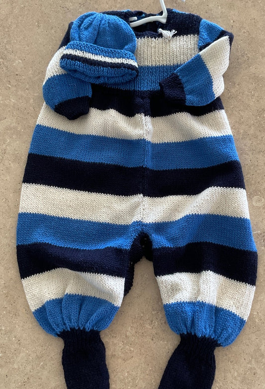 Handknit striped baby romper