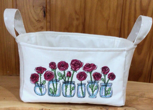 Embroidered Linen Basket